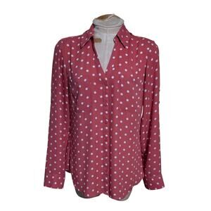 Express Womens Polka Dot Long Tab Sleeve collard Top Size Medium